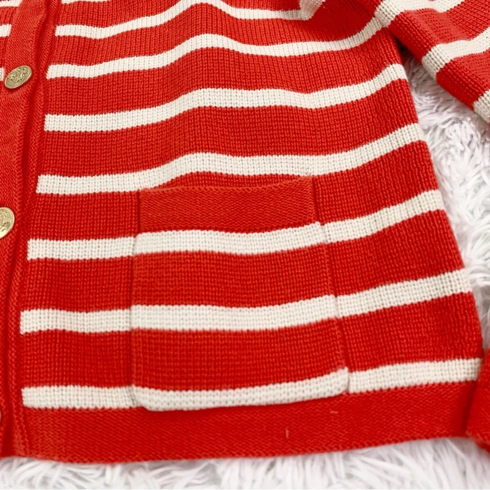 J Crew long sleeve Emilie sweater lady jacket in stripe  patched pockets‎